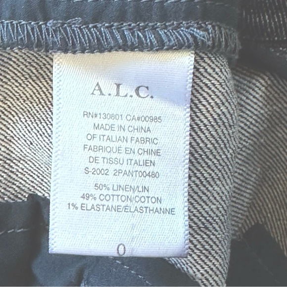 A.L.C. Pant High Waist Belt 0/2 Indigo Blue Chambray Italian Linen Tapered Ankle - Picture 14 of 15